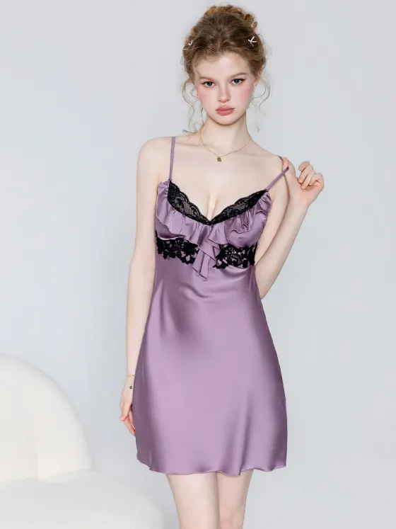 Purple nightie sexy satin nightgown for women summer style
