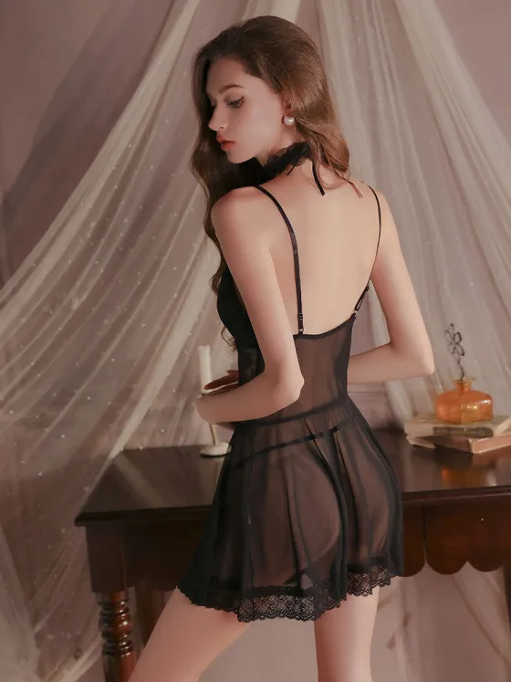 Sexy sleepwear padded cups push-up pure cute hot lace bra mesh suspender nightgown small chest
