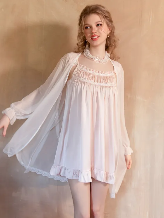 Sweet princess style sexy suspender nightgown women summer ice silk high-end royal ruffle sleepwear loungewear