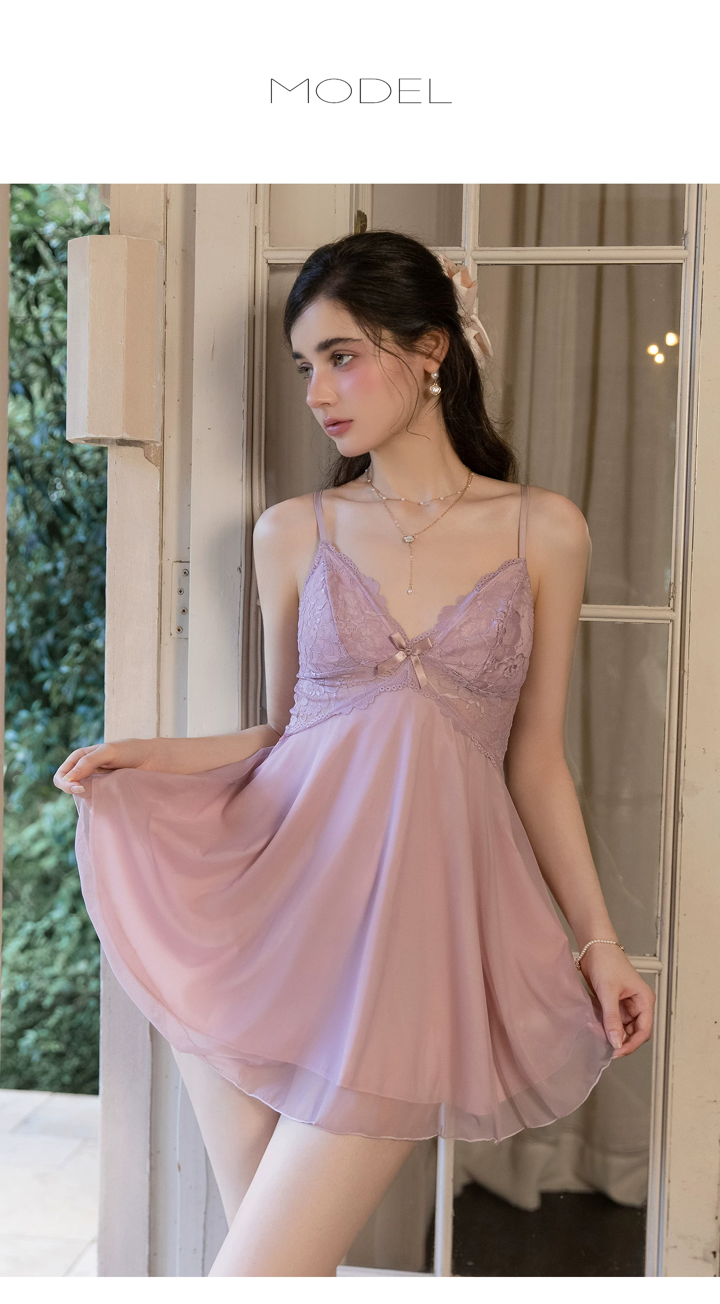 Mauve chemise, standing view